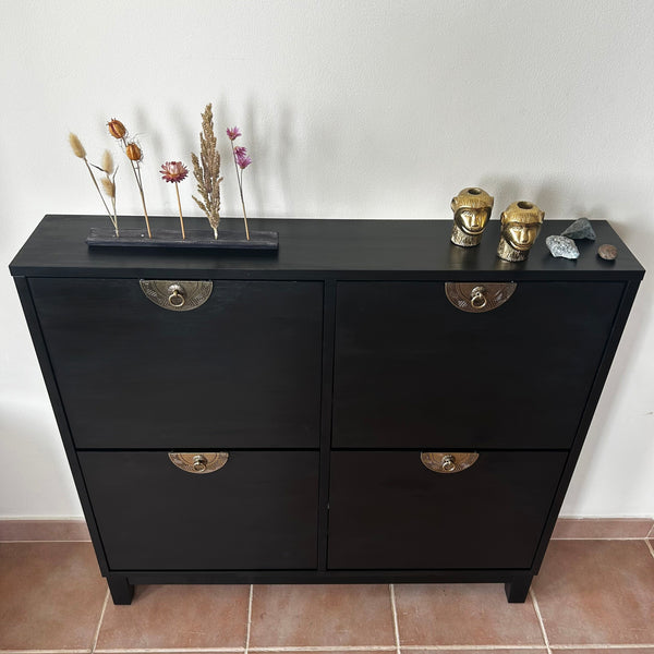Hand Painted Shoe Cabinet in Black