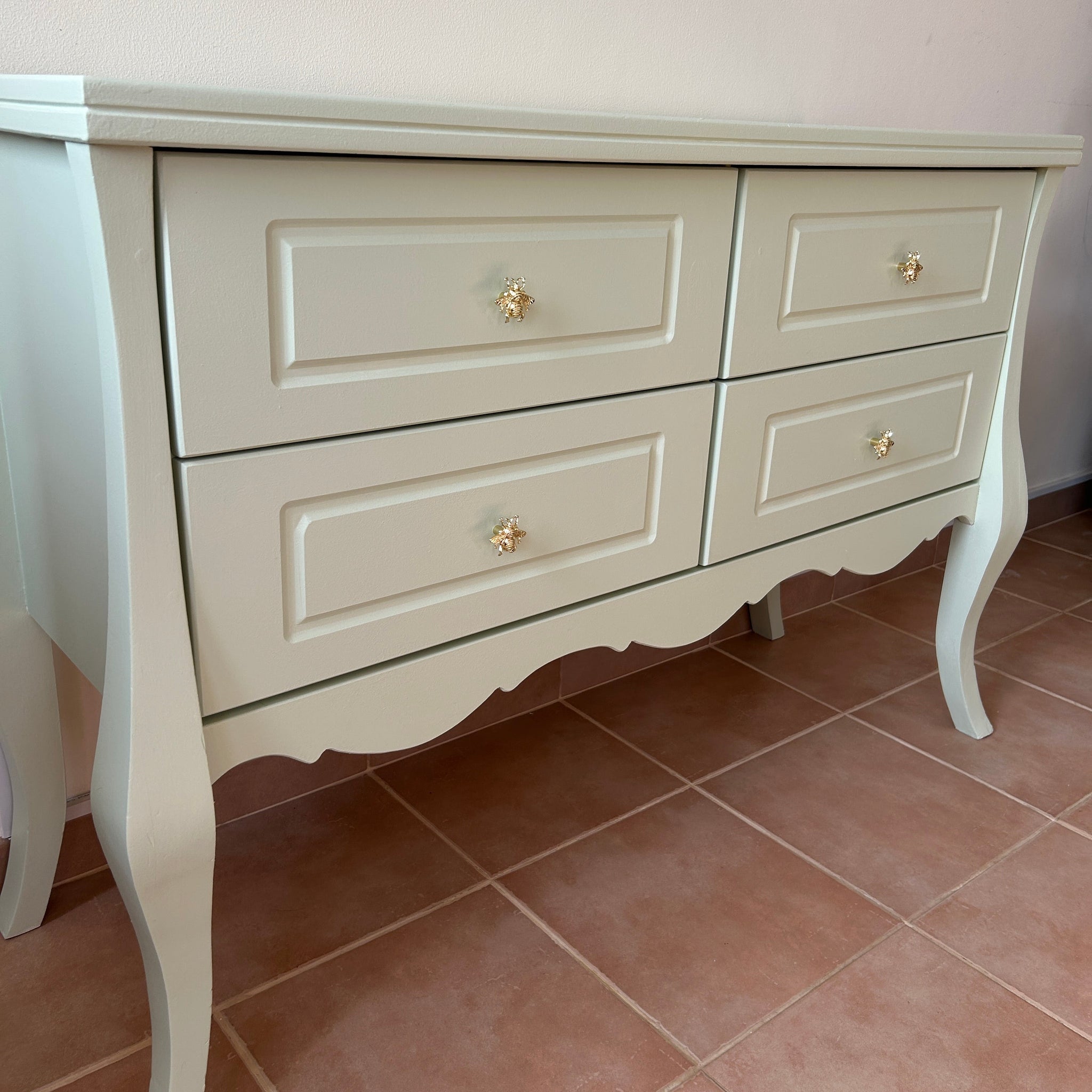 Hand-Painted Drawers Console in Light Sage Green