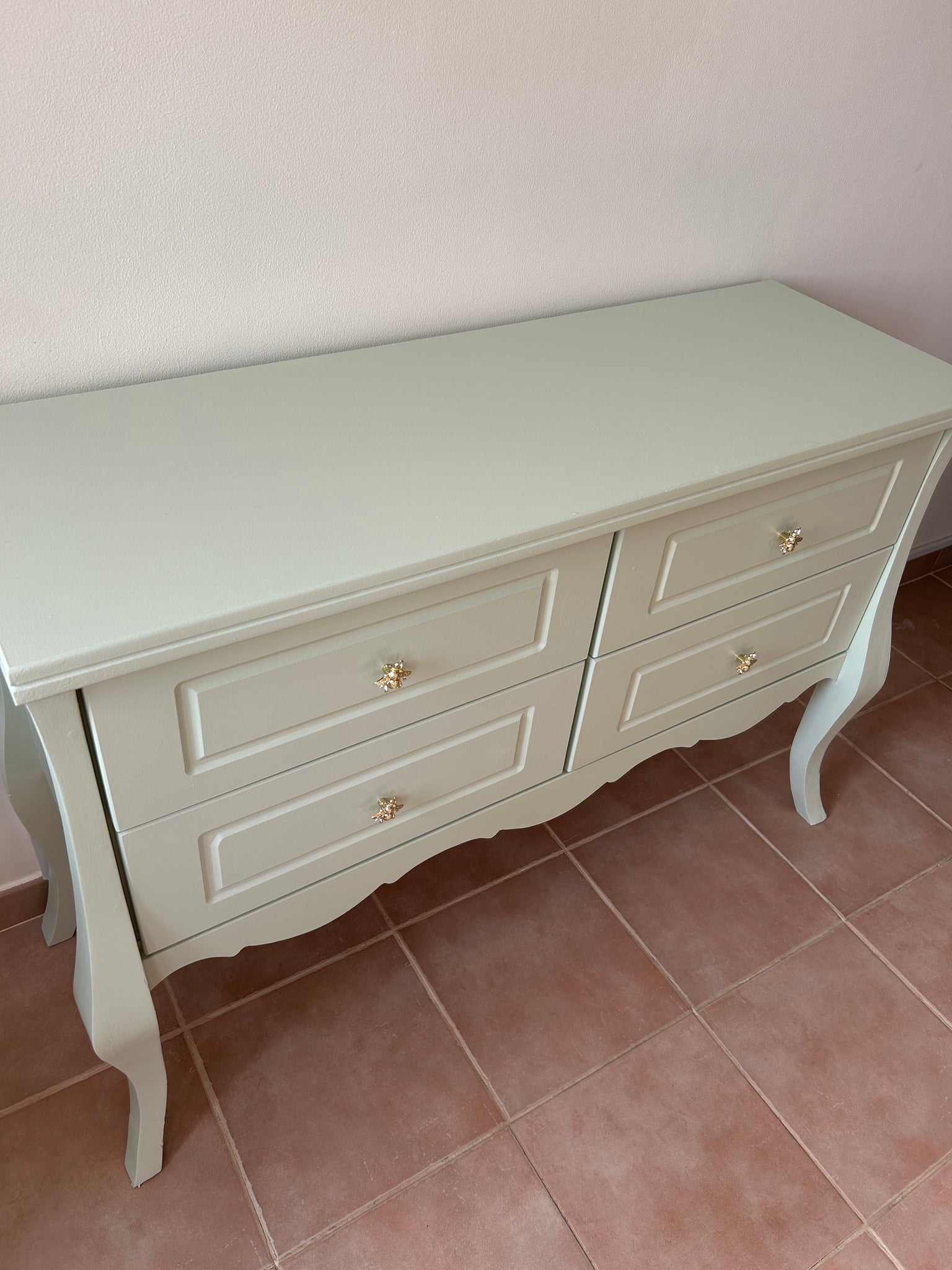 Hand-Painted Drawers Console in Light Sage Green