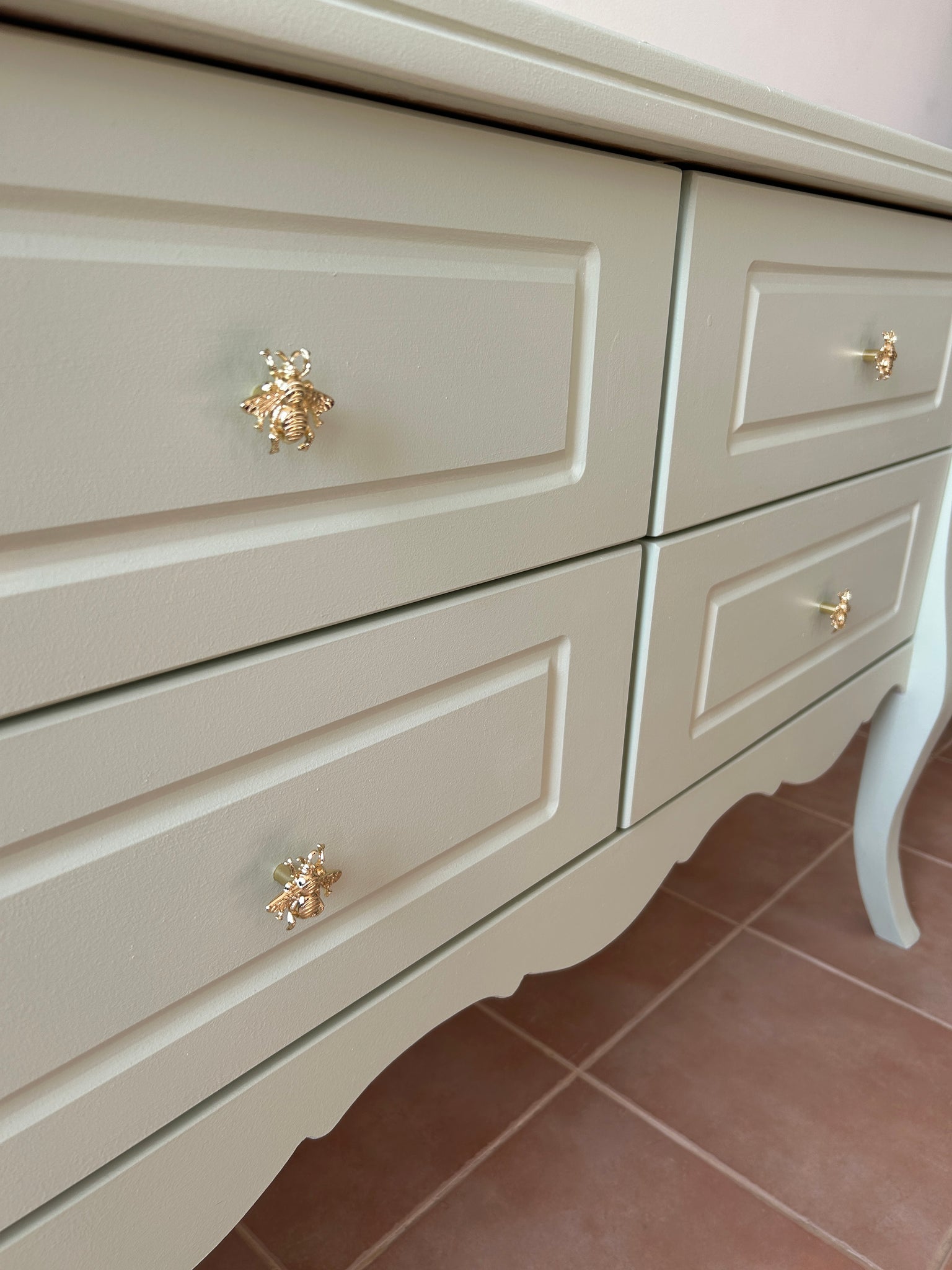 Hand-Painted Drawers Console in Light Sage Green