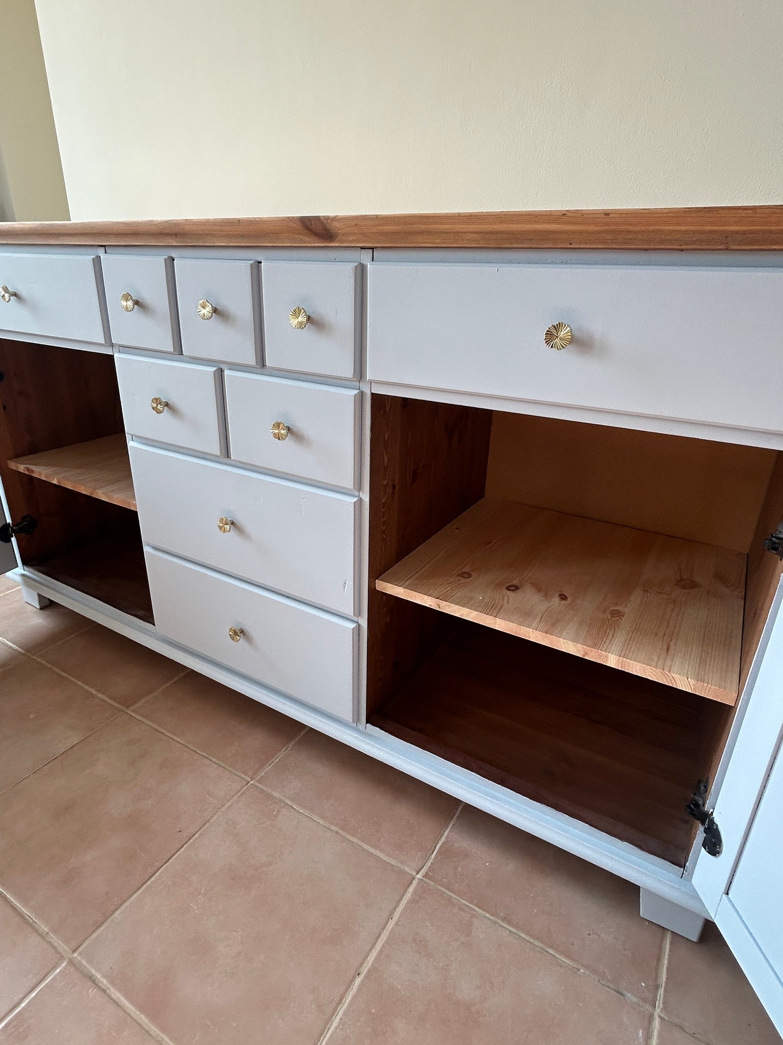 Refinished Hand Painted Sideboard with Brass Hardware