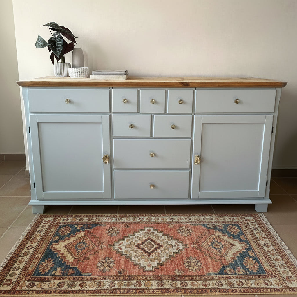 Refinished Hand Painted Sideboard with Brass Hardware