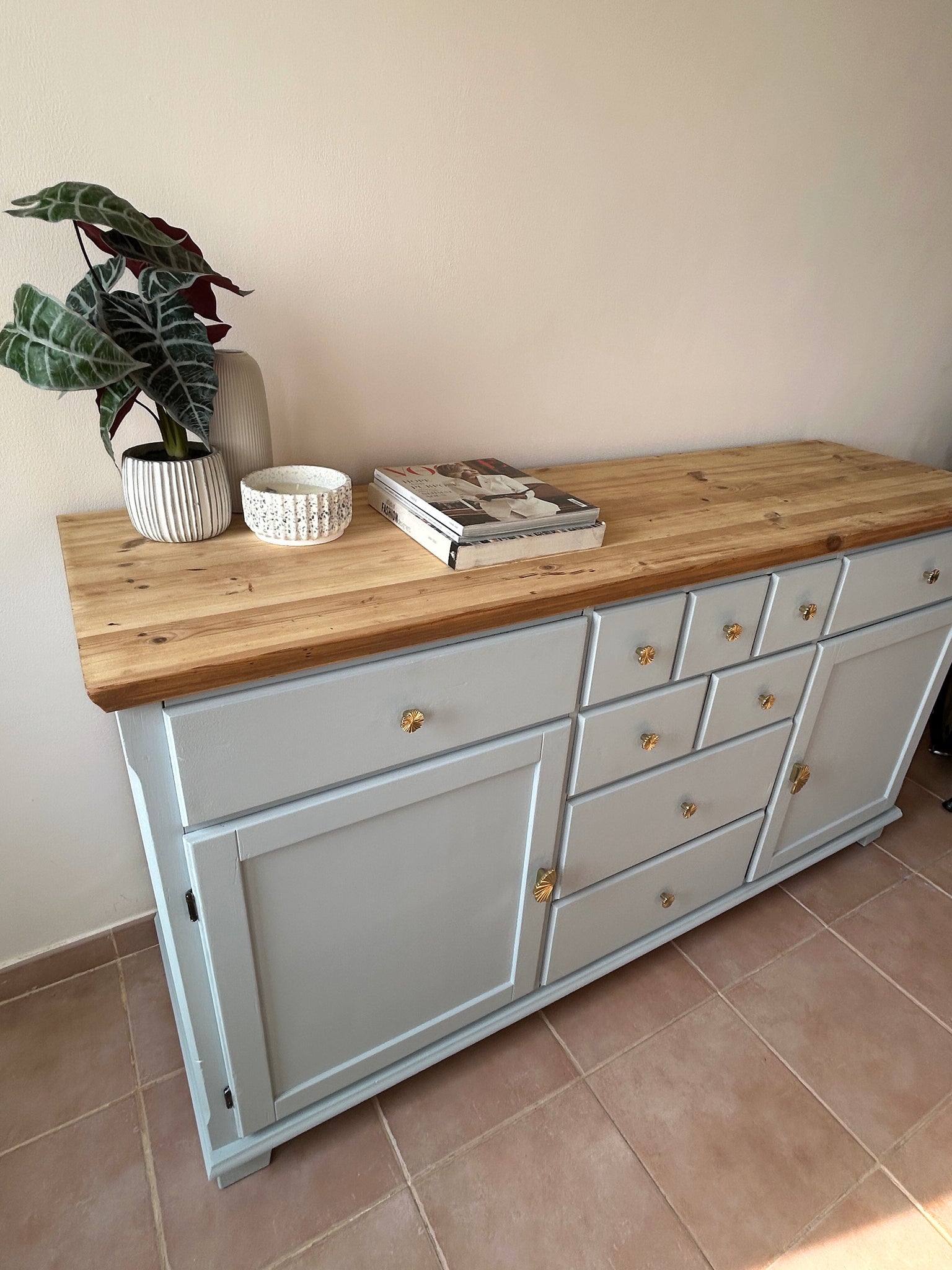 Refinished Hand Painted Sideboard with Brass Hardware