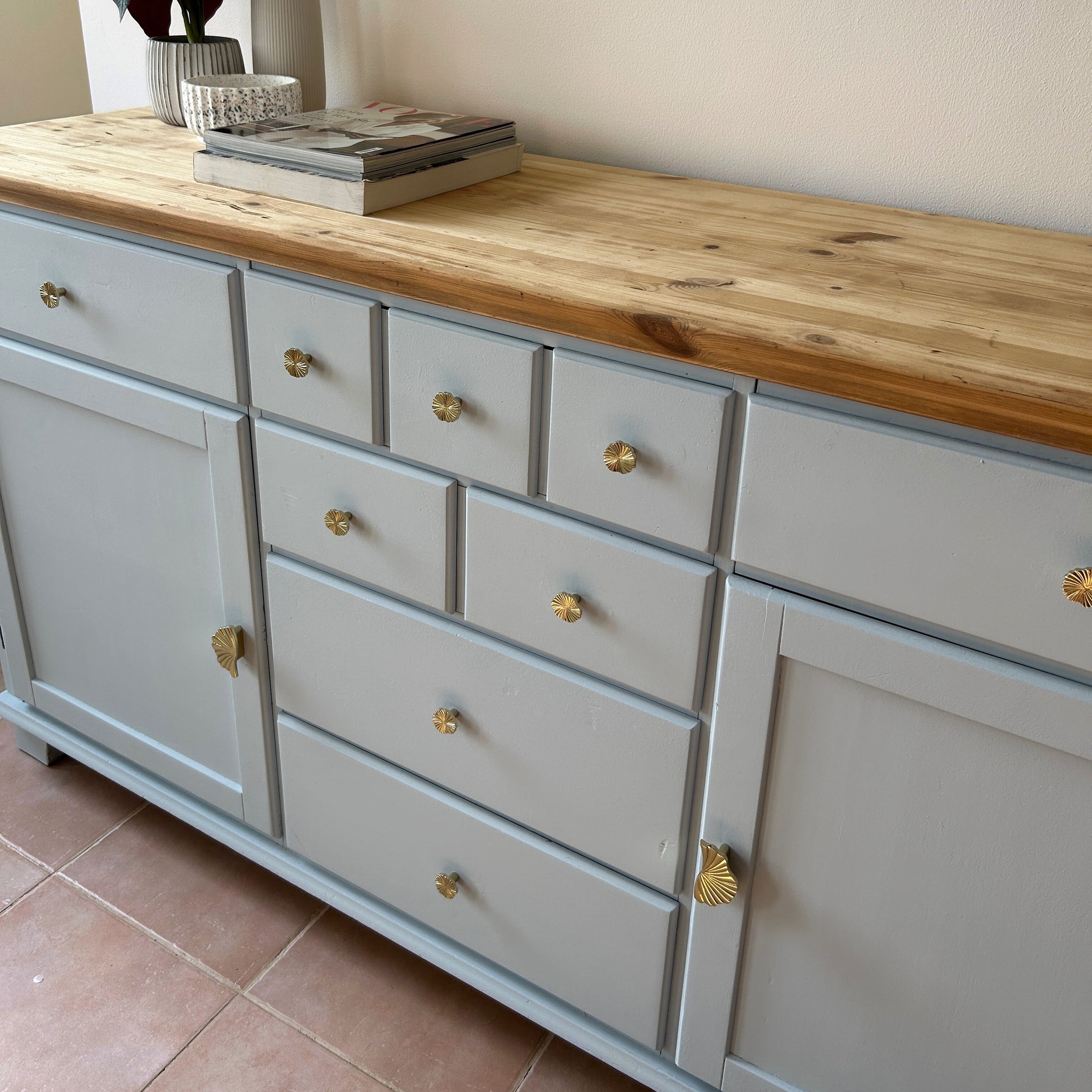 Refinished Hand Painted Sideboard with Brass Hardware