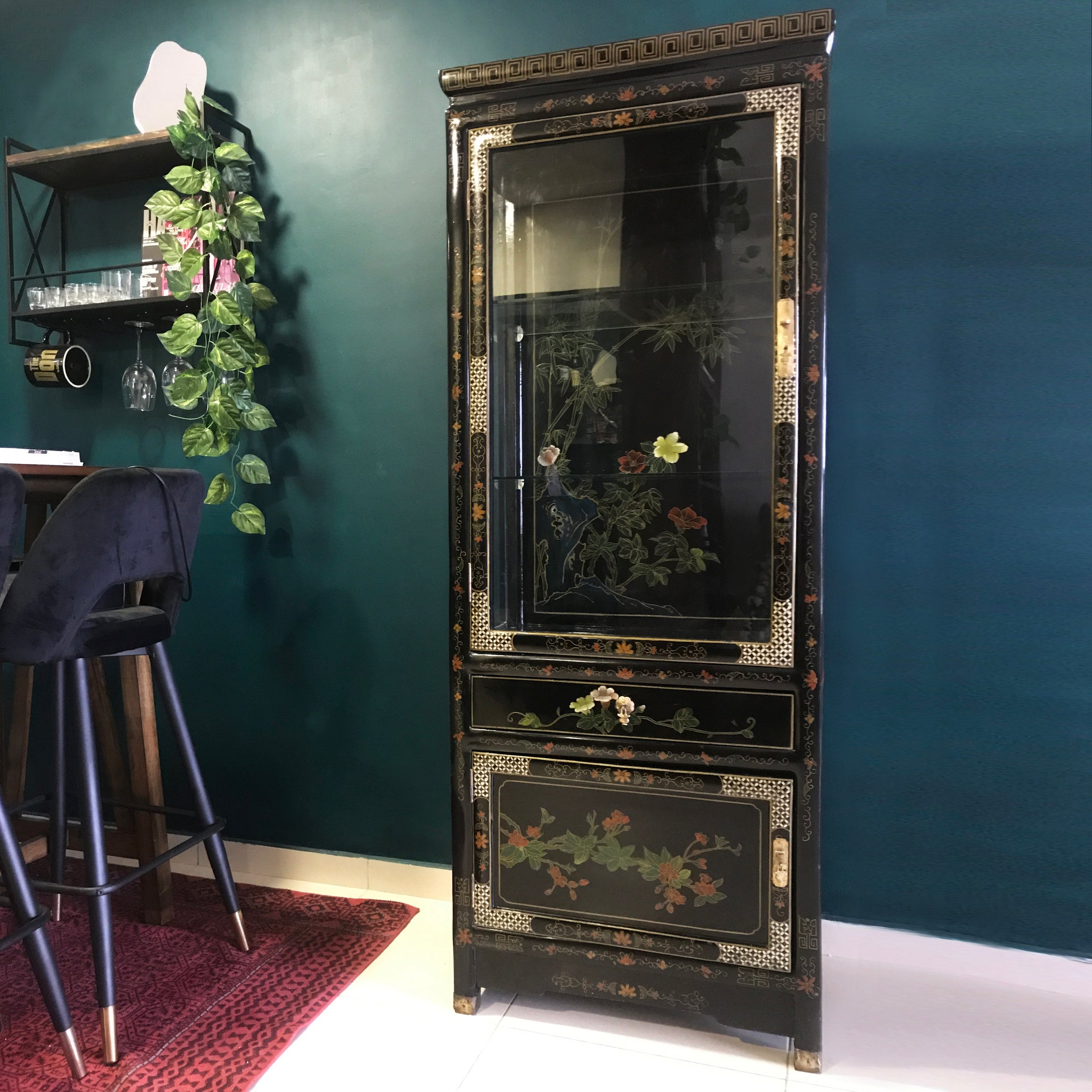 Vintage Chinese Black Lacquer Display Cabinet